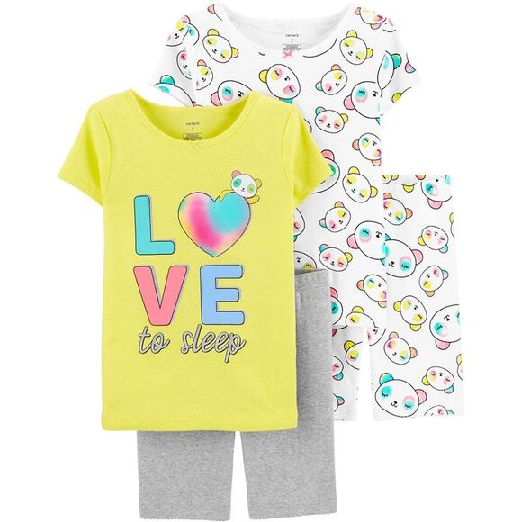 Carters Girls 4 Piece 100% Cotton Pastel Kawaii Panda Print Pajamas Pjs Size 4 - Picture 1 of 9